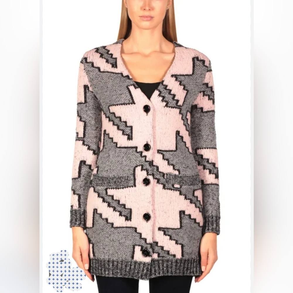 Marc Cain Checkered Cardigan from Soft Fabric Blend w/Alpaca. Size: 12.